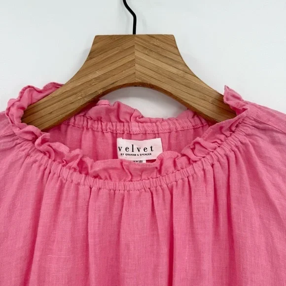 Velvet by Graham & Spencer Bernice Linen Ruffle Mini Dress in Pink Size M - Picture 5 of 13